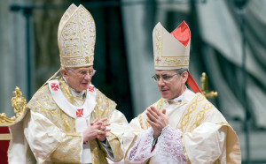Archbishop Charles J. Brown, the new apostolic nuncio to Ireland, near Pope Benedict XVI during the former’s episcopal ordination at a Mass marking the feast of the Epiphany in St. Peter's Basilica at the Vatican January 6 (CNS photo)