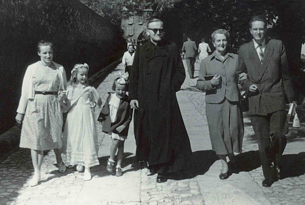 June 21, 1959.  First Communion of Wanda Poltawska’s daughter Catherine. Wanda is on the left, Father Karol Wojtyła is in the center in dark glasses, and, on the right, Wanda’s husband, Andrzej Półtawski, with his mother. (Photos from Poltawski family’s archive)