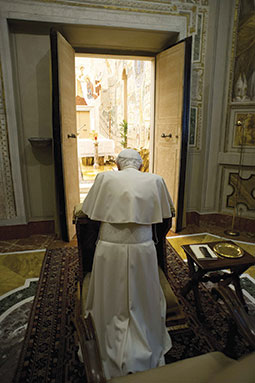 Pope Benedict deep in prayer.