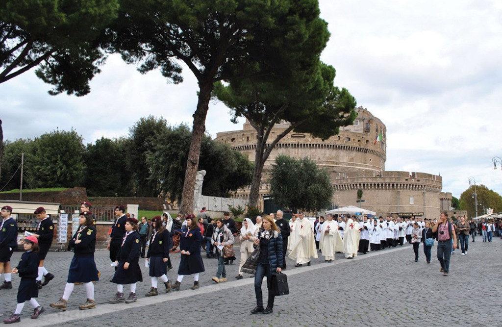 The procession near Castel Sant’ Angelo toward St. Peter’s on Nov. 3, 2012, during the international pilgrimage “Una Cum Papa Nostro” (Together with Our Pope)