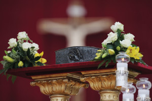 The relics of St. Peter the Apostle, pictured on the altar before Pope Francis celebrates Mass in St. Peter’s Square at the Vatican November 24 (Galazka photos).