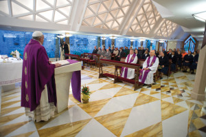 Pope Francis preaches during a Mass  in the chapel of the Domus Sanctae Marthae, the Vatican residence where he lives (CNS photo). 