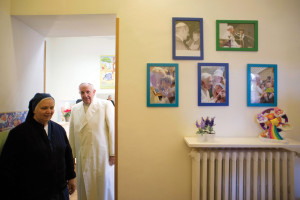Sister Colacchi during Pope Francis' visit to the Santa Marta Dispensary at the Vatican December 14.