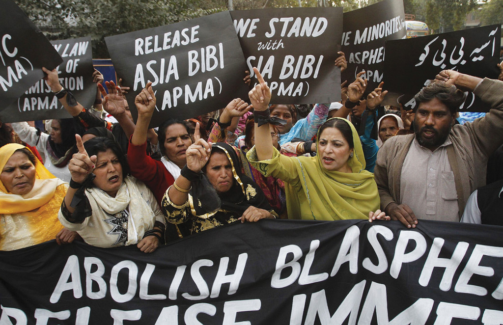 A demonstration against blasphemy in Pakistan. 