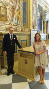 Former Swedish Ambassador to the Holy See, Fredrik Vahlquist, and the Vatican Library's director of its graphics section, Dr. Barbara Jetta.