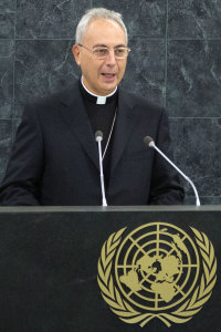 Archbishop Dominique Mamberti speaks to the United Nations in New York. 