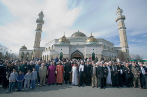 Muslim, Christian and Jewish leaders hold a prayer service and vigil at the Islamic Center of America in Dearborn, Michigan. 
