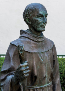 A statue of Father Serra in the courtyard of the San Buenaventura Mission in California. 