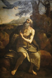 St Paul the Hermit fed by the Raven, oil on canvas painting after Il Guercino, Dayton Art Institute.