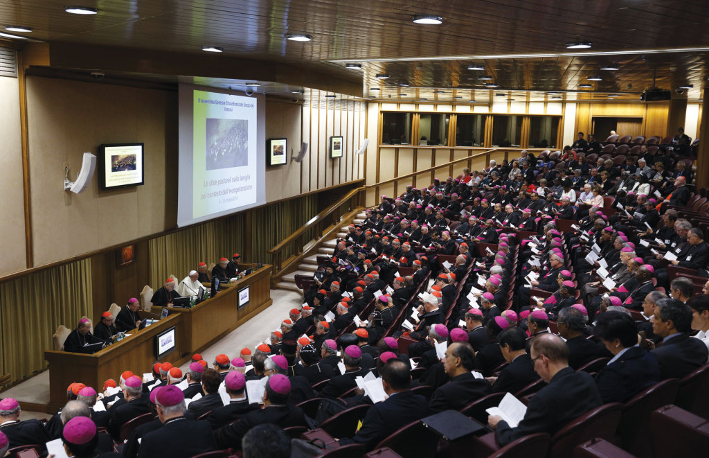 Pope Francis attends the morning session of the extraordinary Synod of Bishops on the Family at the Vatican October 18.