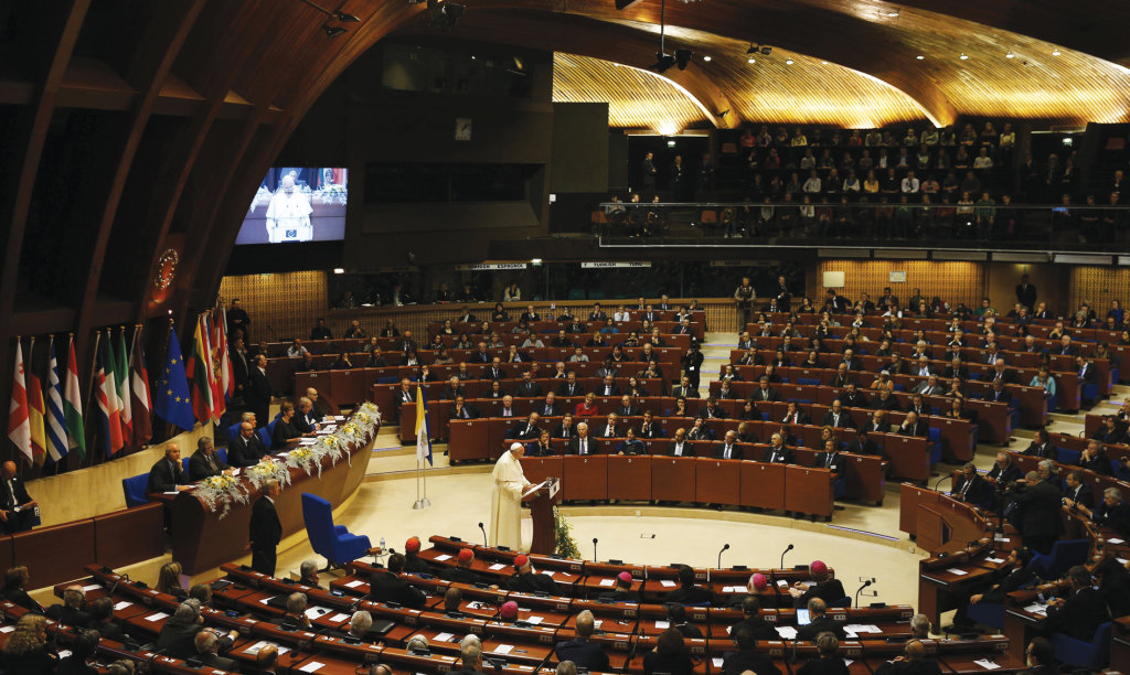 Pope Francis addresses the Council of Europe in Strasbourg, France, November 25.