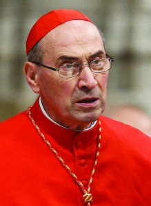 Cardinal Velasio De Paolis arrives for a Mass concelebrated with Pope Benedict XVI in St. Peter's Basilica at the Vatican Nov. 21. Cardinal De Paolis is the papal delegate overseeing the reform of the Legionaries of Christ. (CNS photo/Paul Haring) (Nov. 24, 2010)
