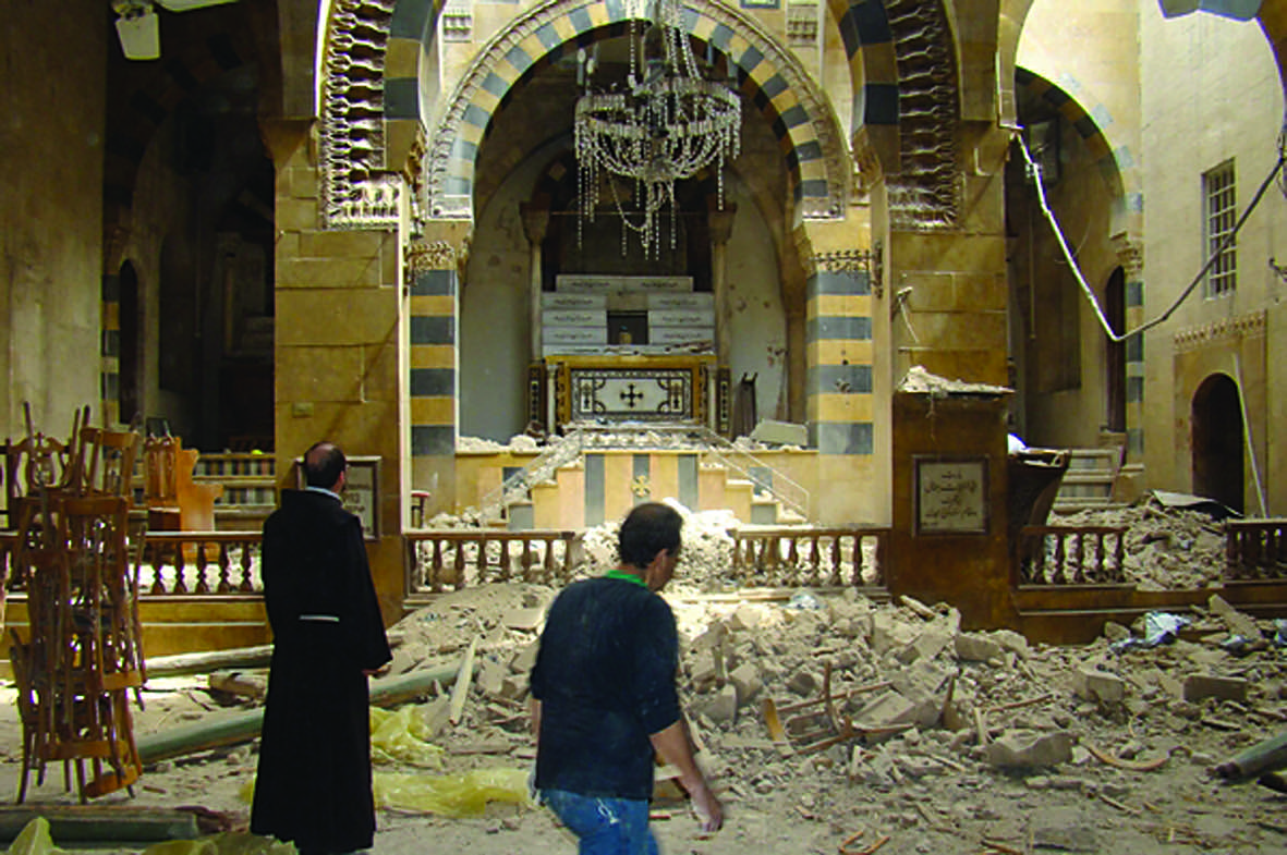 A church in Damascus damaged by bombing