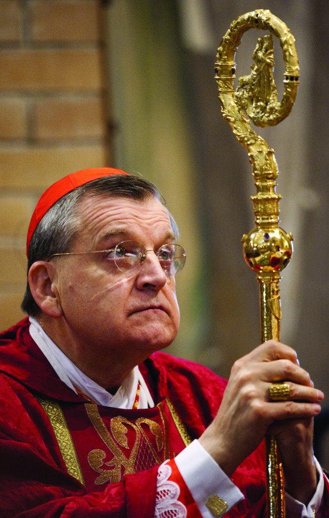U.S. Cardinal Raymond L. Burke stands with his crosier as he celebrates a Mass of thanksgiving at the Pontifical North American College in Rome Nov. 22. (CNS photo/Alessia Giuliani, Catholic Press Photo) (Nov. 22, 2010) See CARDINALS-CONSISTORY (UPDATED) Nov. 22, 2010.