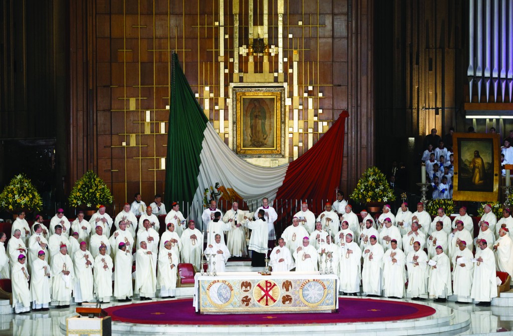 The original image of Our Lady of Guadalupe is seen as Pope Francis celebrates Mass in the Basilica of Our Lady of Guadalupe in Mexico City Feb. 13. (CNS photo/Paul Haring) See POPE-GUADALUPE Feb. 13, 2016.